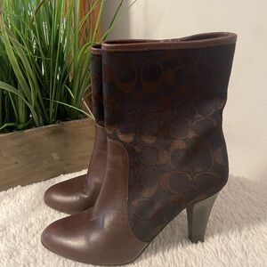 Coach Brown Patterned Heeled Boots